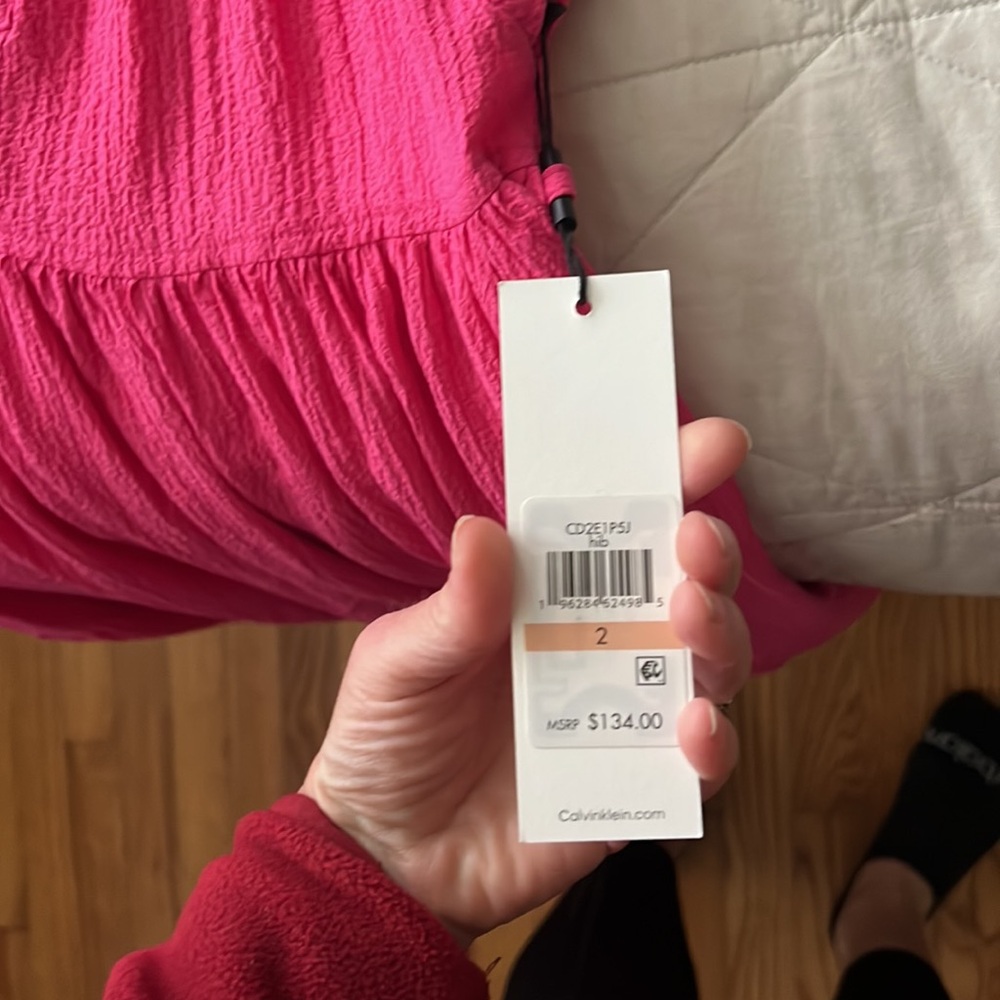 NWT Calvin Klein Tiered Gauze dress in Hibiscus size 2 - Picture 2 of 15